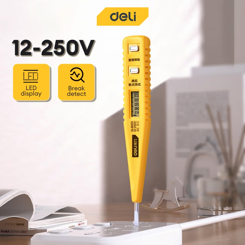 Deli 12250V Digital DC/AC Voltage Detector Pen Inductive Breakpoint