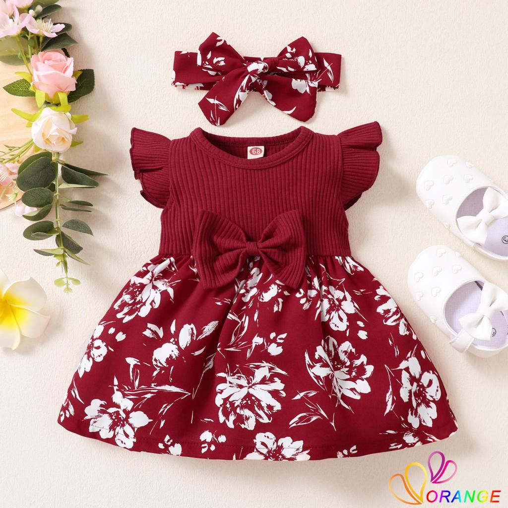 ORD7Infnat Toddler Baby Girl One Piece Dress Kids Ruffle Floral Shorts Sleeve A Line Party