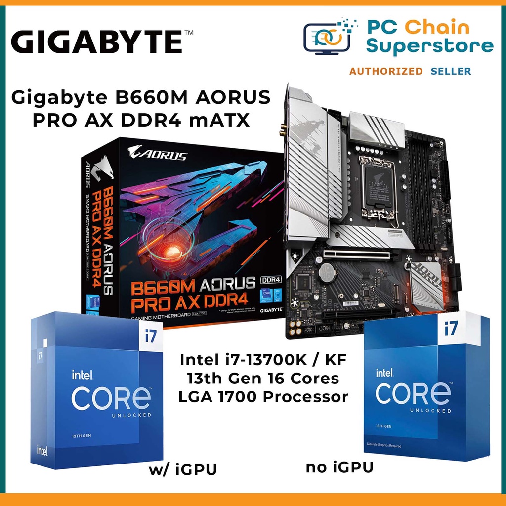 (Bundle) Intel i713700K / i713700KF Processor + Gigabyte B660M Aorus PRO DDR4 mATX Motherboard