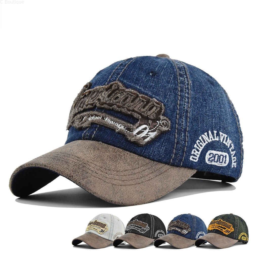 4 colors suede brim denim cap for men 3D embroided vintage baseball cap ...