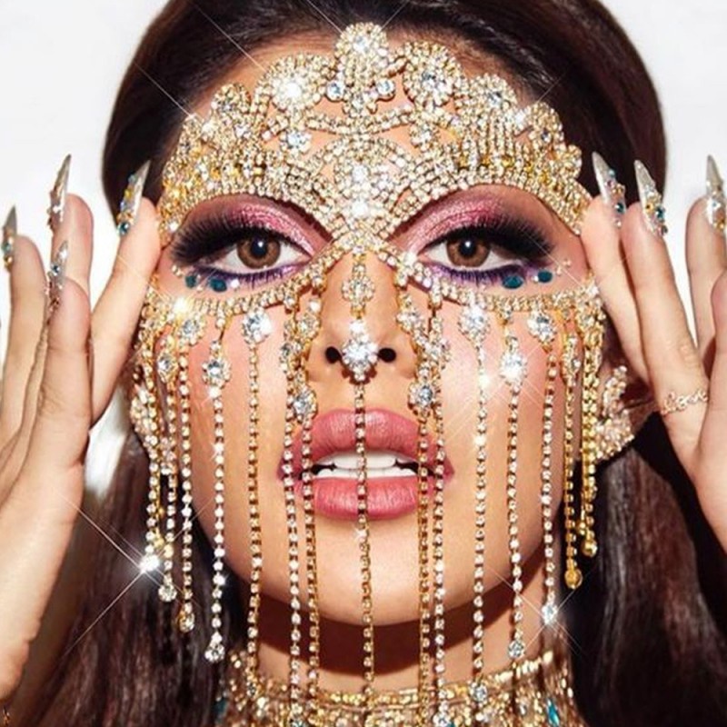 1 Pcs Silver/gold color Rhinestone Tassel Mask Cross border Fashion