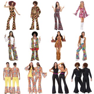 6pcs 70s 60s Hippie Costume Set 70s Outfits Accessories for Halloween Women  Disco Dress for Girls, L