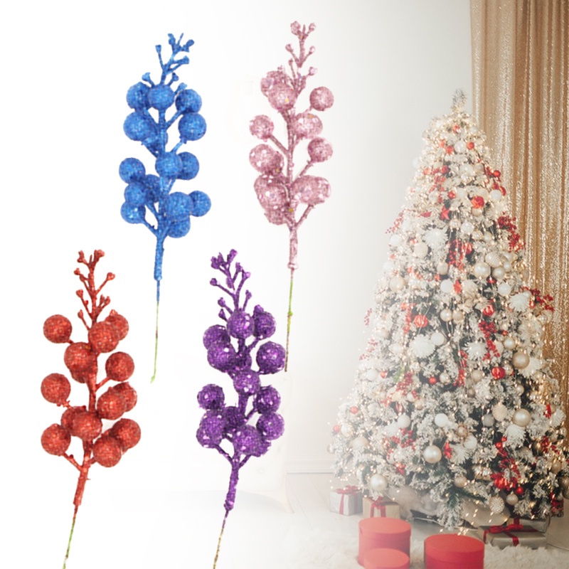 12 Packs Artificial Christmas Glitter Berries Stems Xmas Tree Wreath