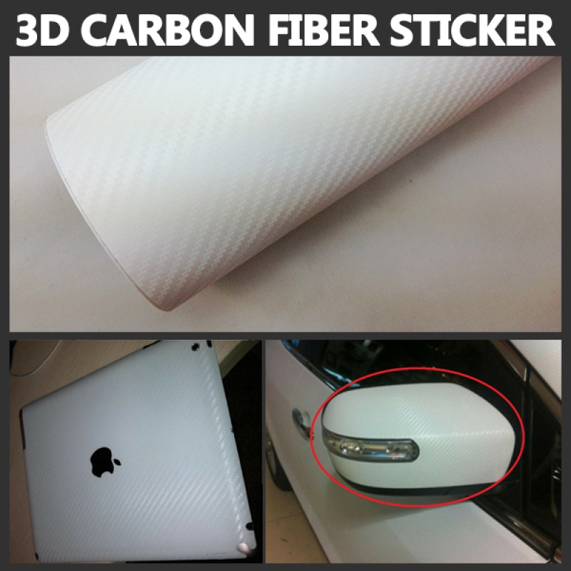 30x100cm White 3D Carbon Fiber Film Vinyl Wrap DIY Car Sticker | Shopee ...