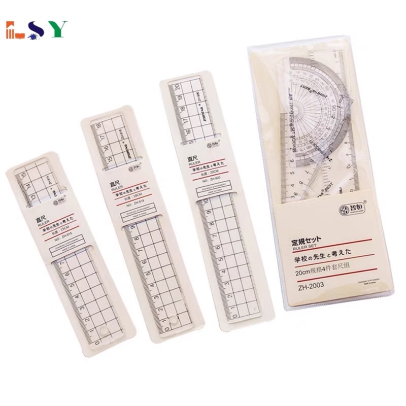 LSY 15/18/20cm Plastic Transparent Ruler Set Measure Draw School Office ...