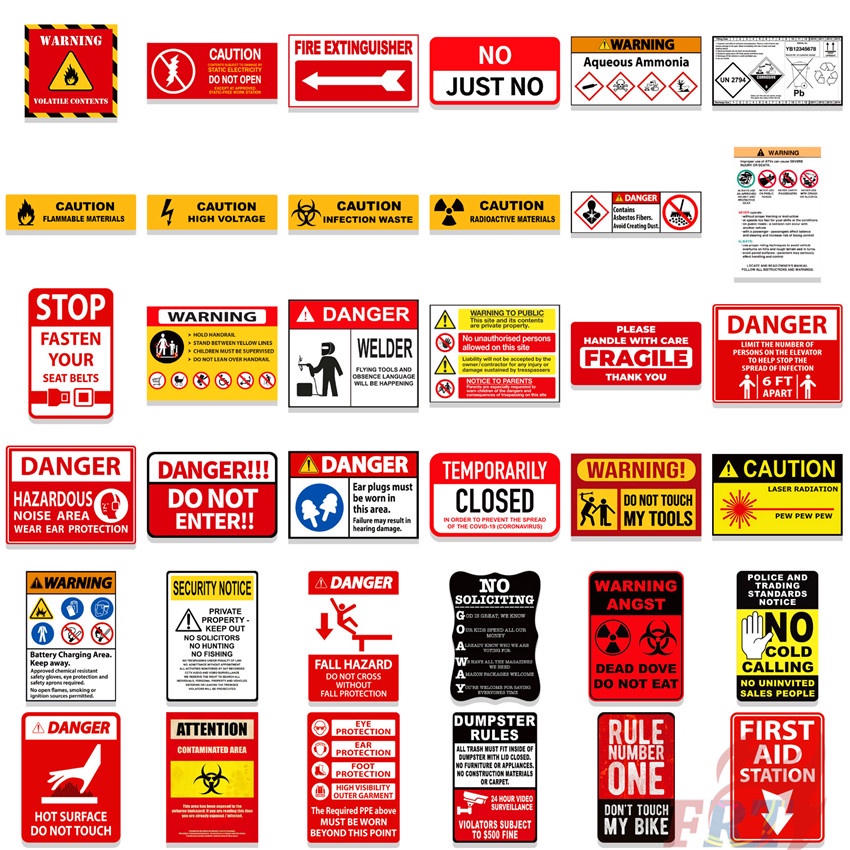 70Pcs/Set Classical Warning Sign Stickers Waterproof DIY Fashion Decals ...