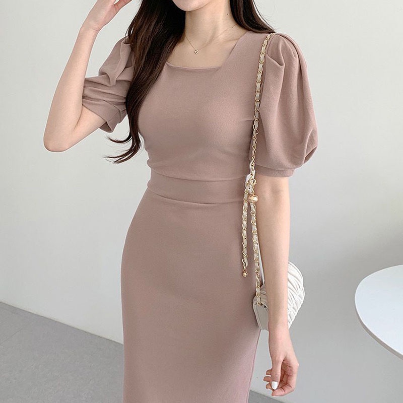 BF Korea chic Summer Elegant Temperament Square Neck Exposed Collarbone ...