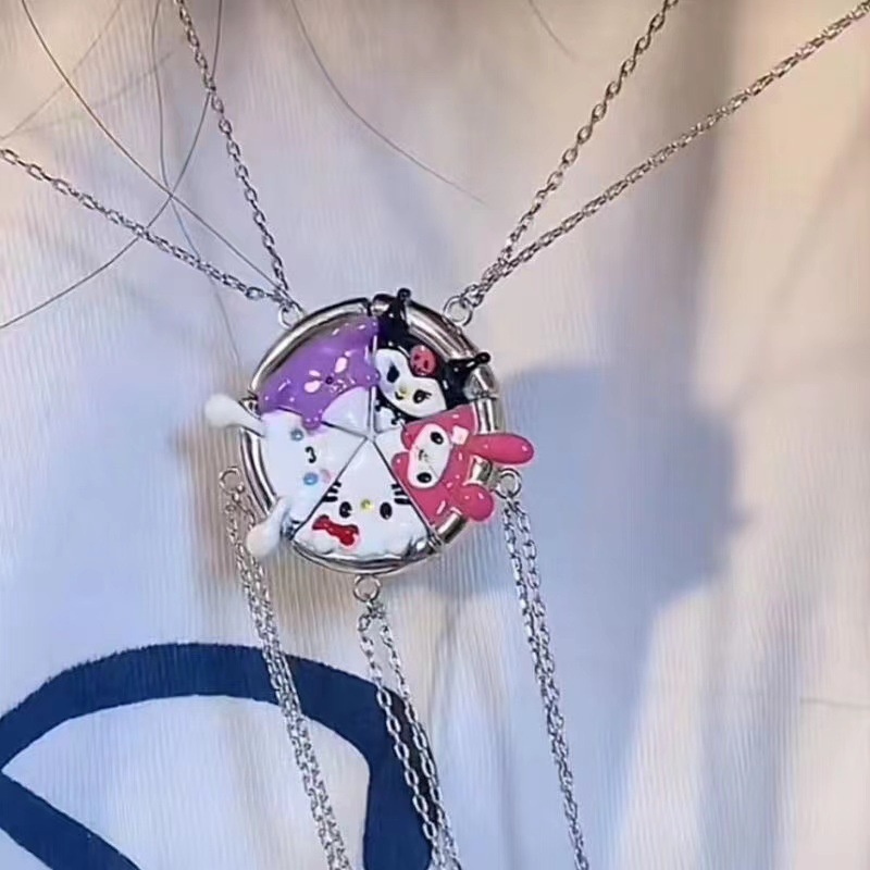 Cartoon Sanrio Magnetic Necklace Cute Kuromi Hello Kitty Necklace Korean  Style Necklace Fashion Cross Chain Women's Accessories