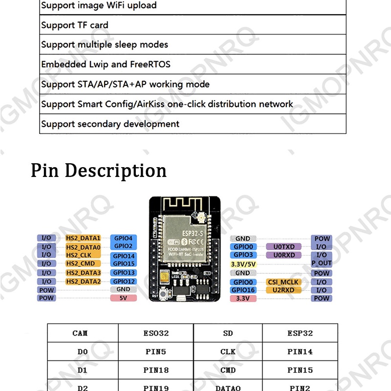 ESP32-CAM WIFI BLUETOOTH BOARD ESP32-CAM-MB MICRO USB A PUERTO SERIE Ch340g Con Ov2640 Modulo De Camara De 2mp Modo Dual 6
