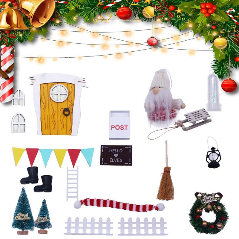Tooth Fairy Door 16pcs Christmas Gnomes Decoration Elf Door Kit Mini