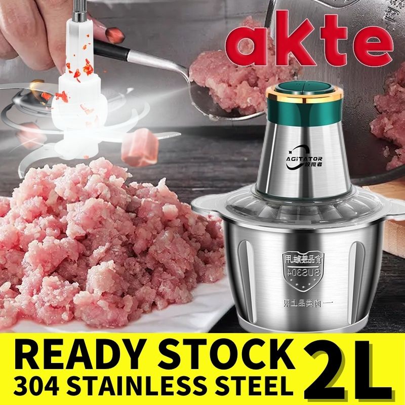 Two Files Electric Stainless Steel Meat Grinder Food Mixer with One-Button  & 2L 304 Stainless Steel Cup for Home Kitchen Use A 