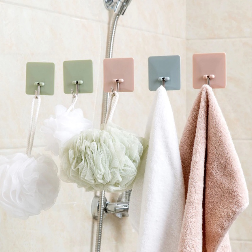 1pc Plastic Strong Wall Hooks Hanger For Bathroom Kitchen Glue Sticky