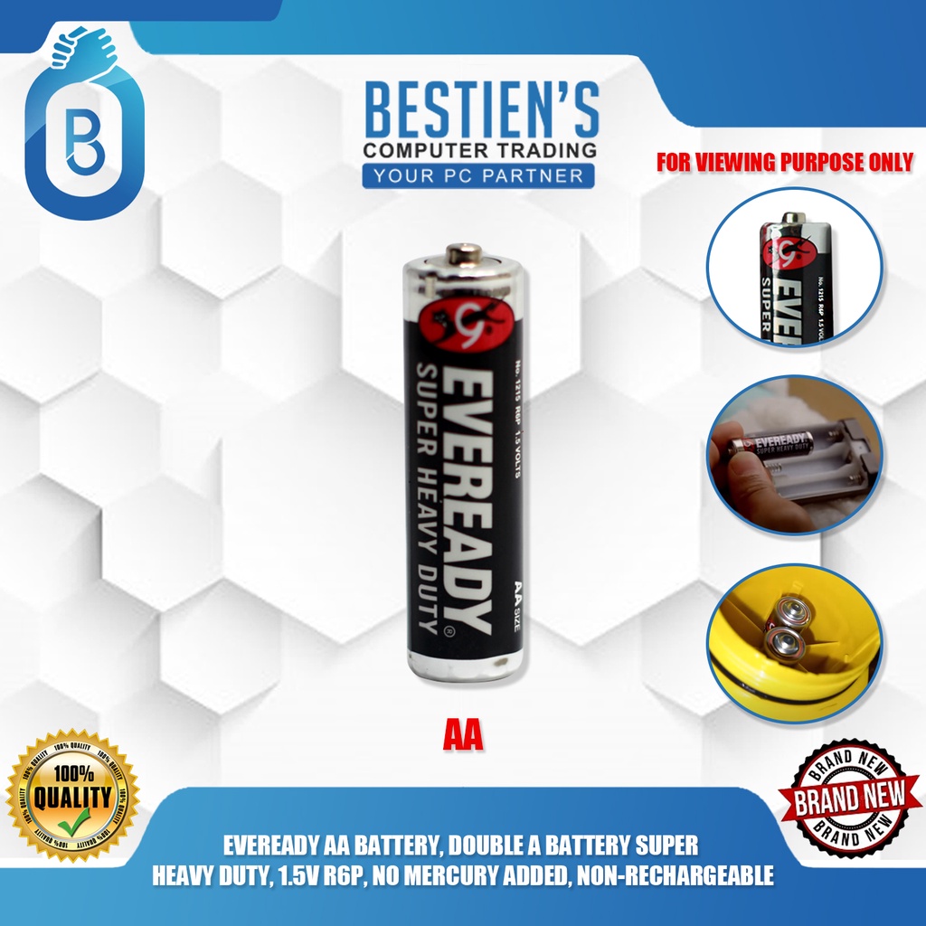 EVEREADY AA BATTERY, DOUBLE A BATTERY SUPER HEAVY DUTY, 1.5V R6P, NO ...