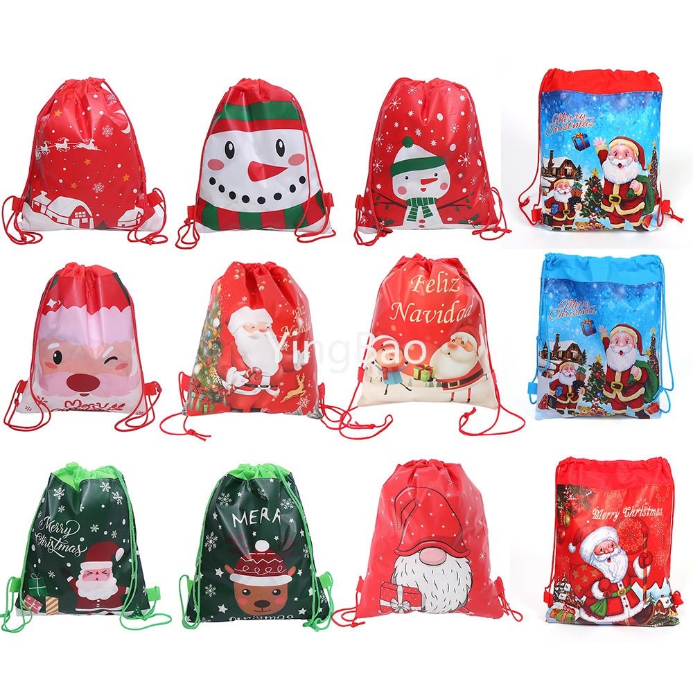 Christmas Drawstring Bags Santa String Backpack Cinch Sack Holiday Bags