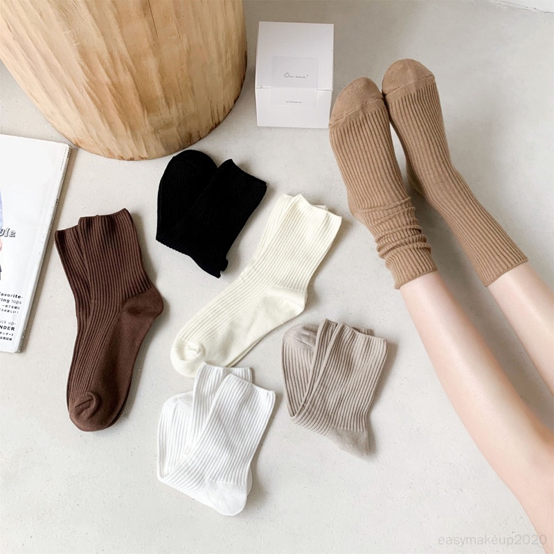 Women's pile socks Japanese solid colour mid-thigh socks college style ...