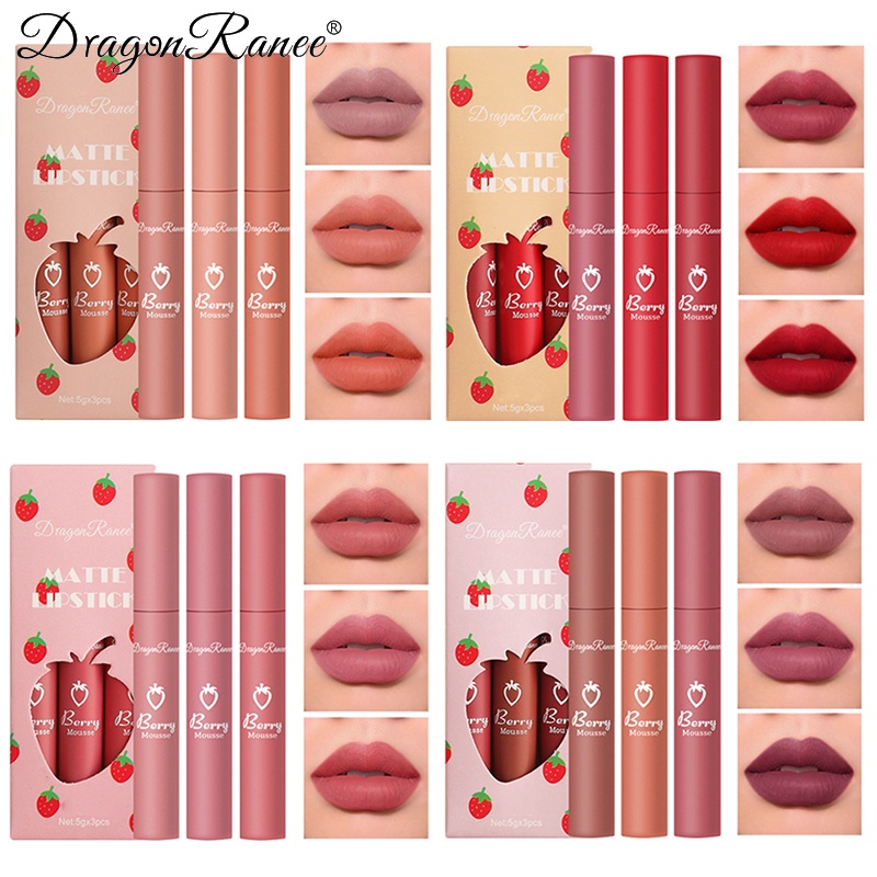 Dragon Ranee Strawberry Lipstick Matt Lip Gloss Set Liptint Waterproof ...