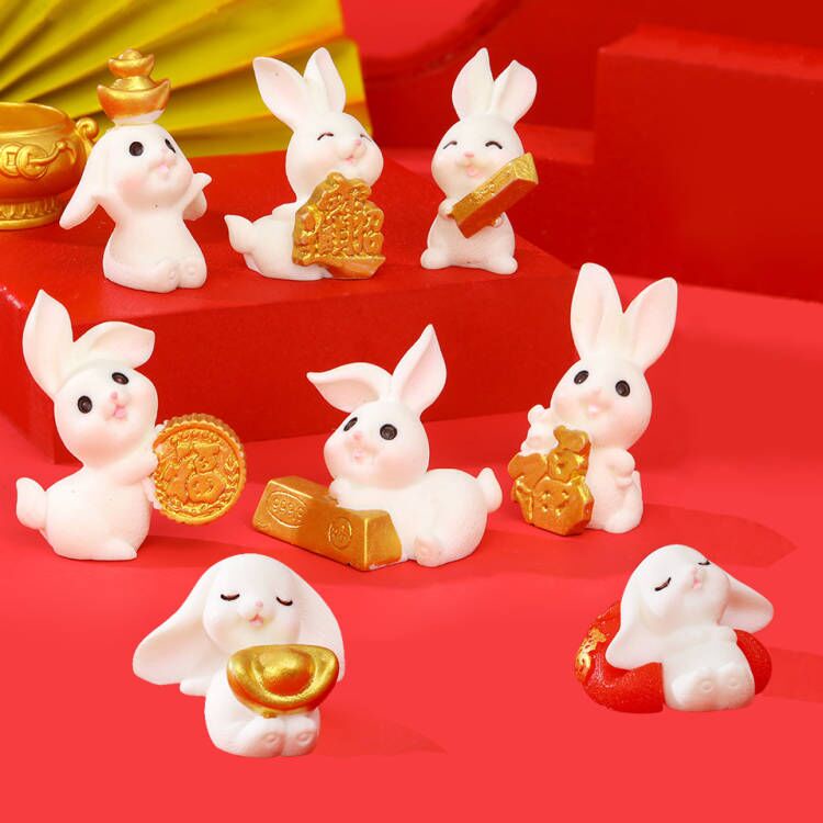 Golden Coin Miniature Rabbit Figures Adorable Animal Figurines Toys ...