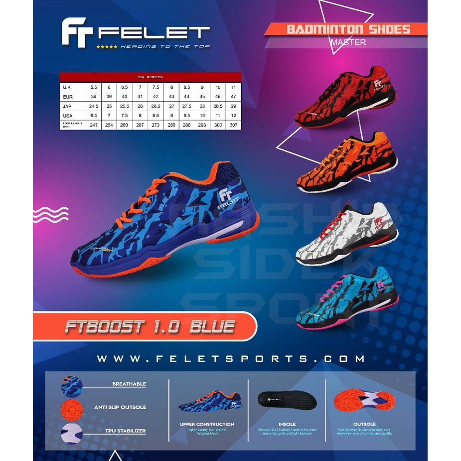 Felet Badminton Shoes Boost 1.0 V2 Kasut Badminton 100% By Fleet ...