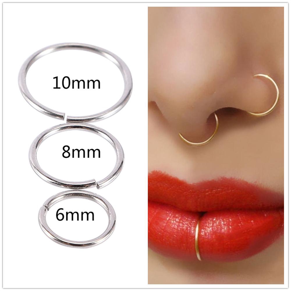 6/8/10mm Fashion Surgical Steel Thin Small Nose Ring Hoop 0.8mm Cartilage Piercing Stud Shopee