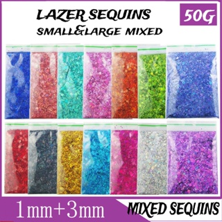 50g Gold Silver Mixed Nail Glitter Powder Sequins Sparkly Hexagon