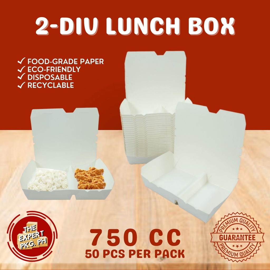 750CC Paper Meal Box 2 Divisions Takeout Box 50pcs/Order White Eco ...