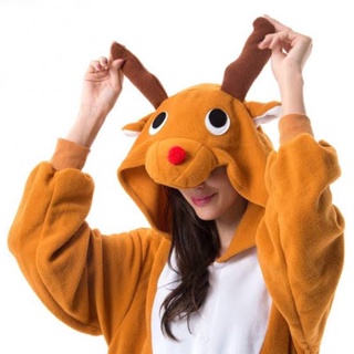 Women Christmas Onesie Reindeer Design Adult Onesie Pajama Long Sleeve  Hooded Kigurumi Nightwear Costume