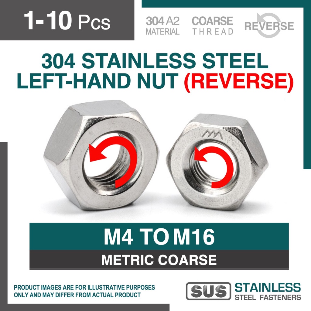 110pc SS304 Stainless Steel Left Hand Hex Nut ( Reverse Thread ) / St