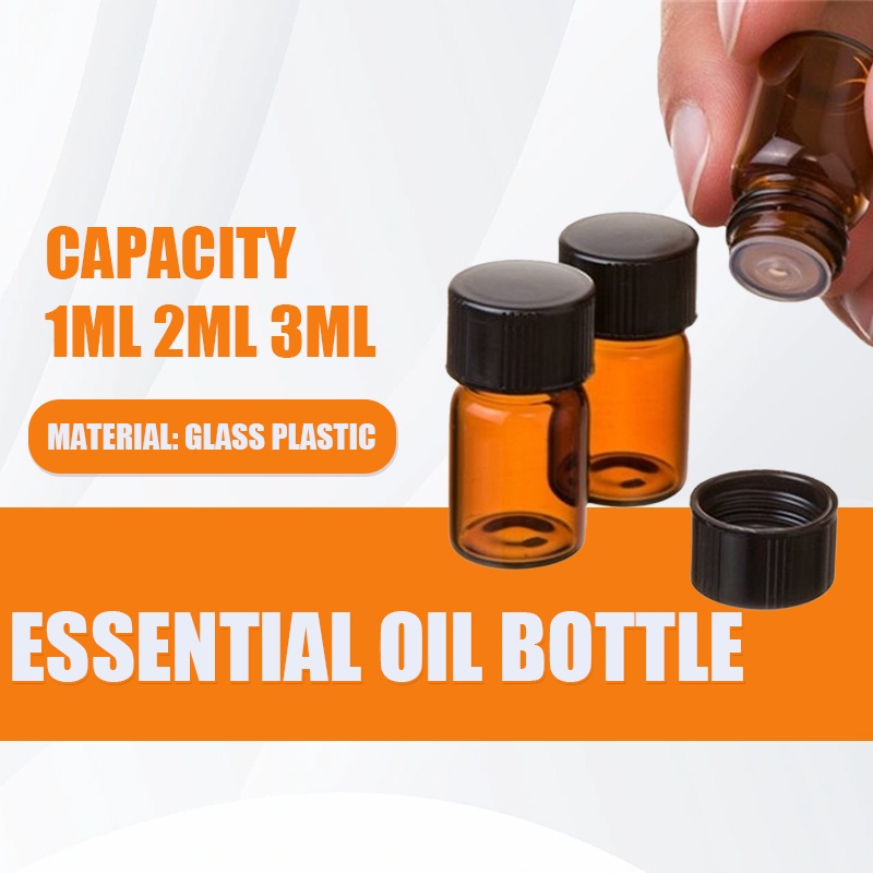 10pcs PVC Amber Essential Oil Bottle 1/2/3 ML Thin Glass Small Brown ...