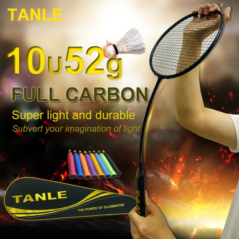 TANLE 52g Ultra Light 10U Max 30lbs Black Badminton Racket 100 Full
