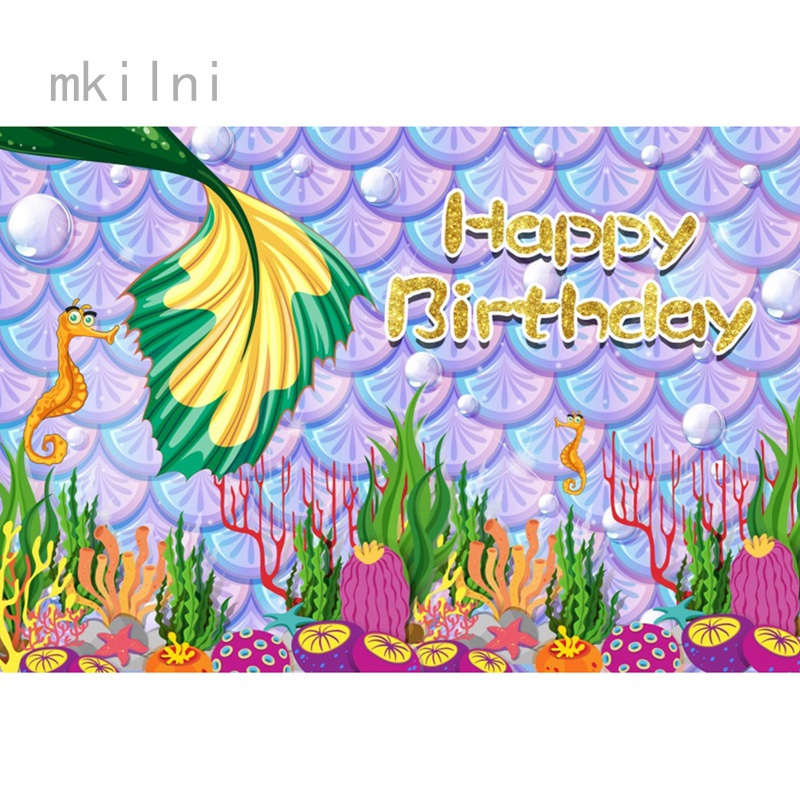 Under The Sea Mermaid Birthday Party Backdrop Girl Princess Mermaid ...