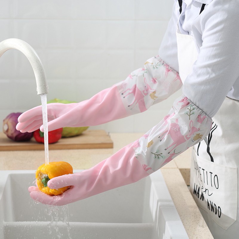 HomeAce Latex Long Gloves Dishwashing Gloves Kitchen Cleaning