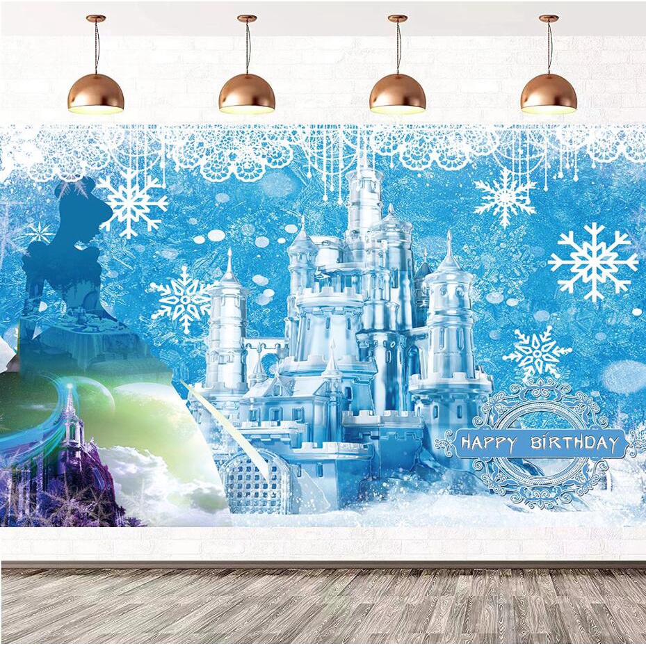 Snow Castle Princess Background Girl Birthday Party Decoration Banner