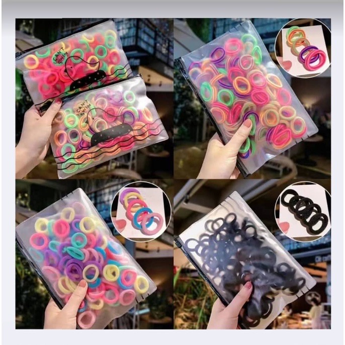 100Pcs/bag Colorful Nylon Elastic Hair Band Ponytail Rubber Band Baby