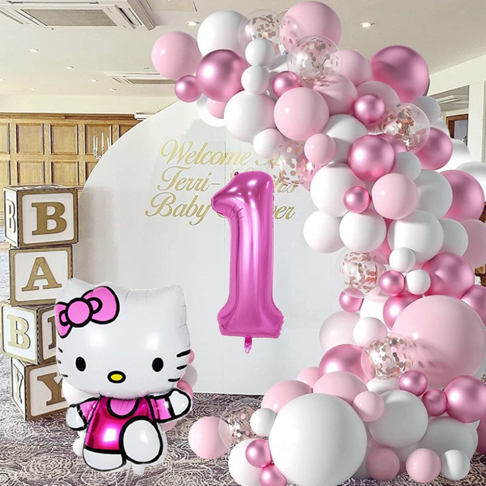 72 Pieces Pink Balloon Purple Balloon Hello Kitty Latex Balloons ...