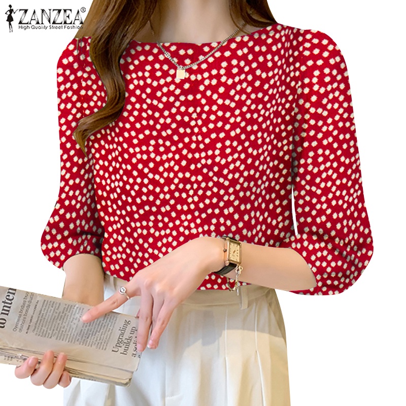 Zanzea Women Korean Fashion Puff Sleeve O Neck Floral Printed Blouse