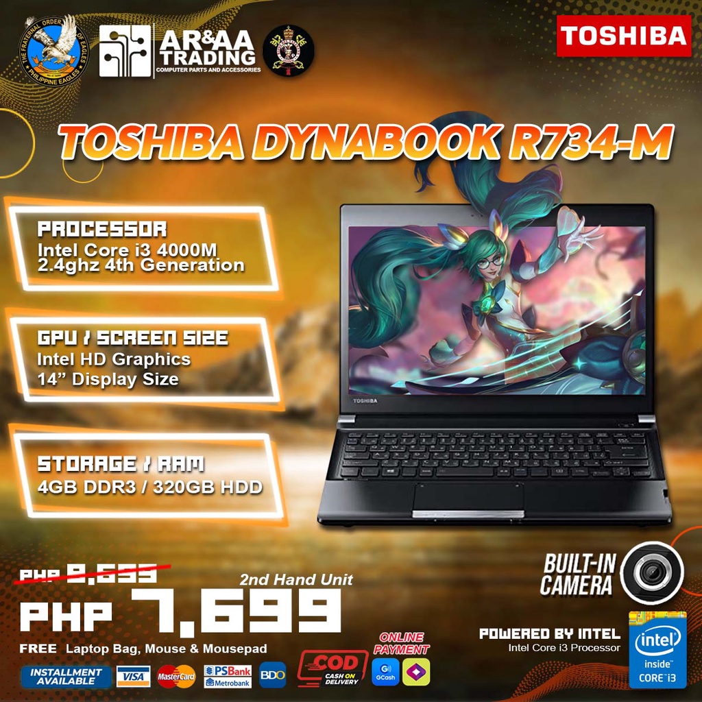 Laptop TOSHIBA DYNABOOK R734/M Intel Core i3 4000M 2.4ghz 4GB DDR3