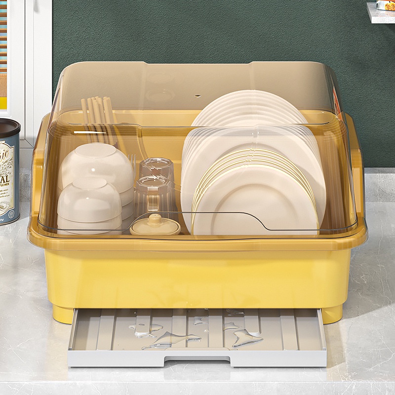 Dish Rack With Drainer Kitchen Storage Box Dish Rack with Cover Dust