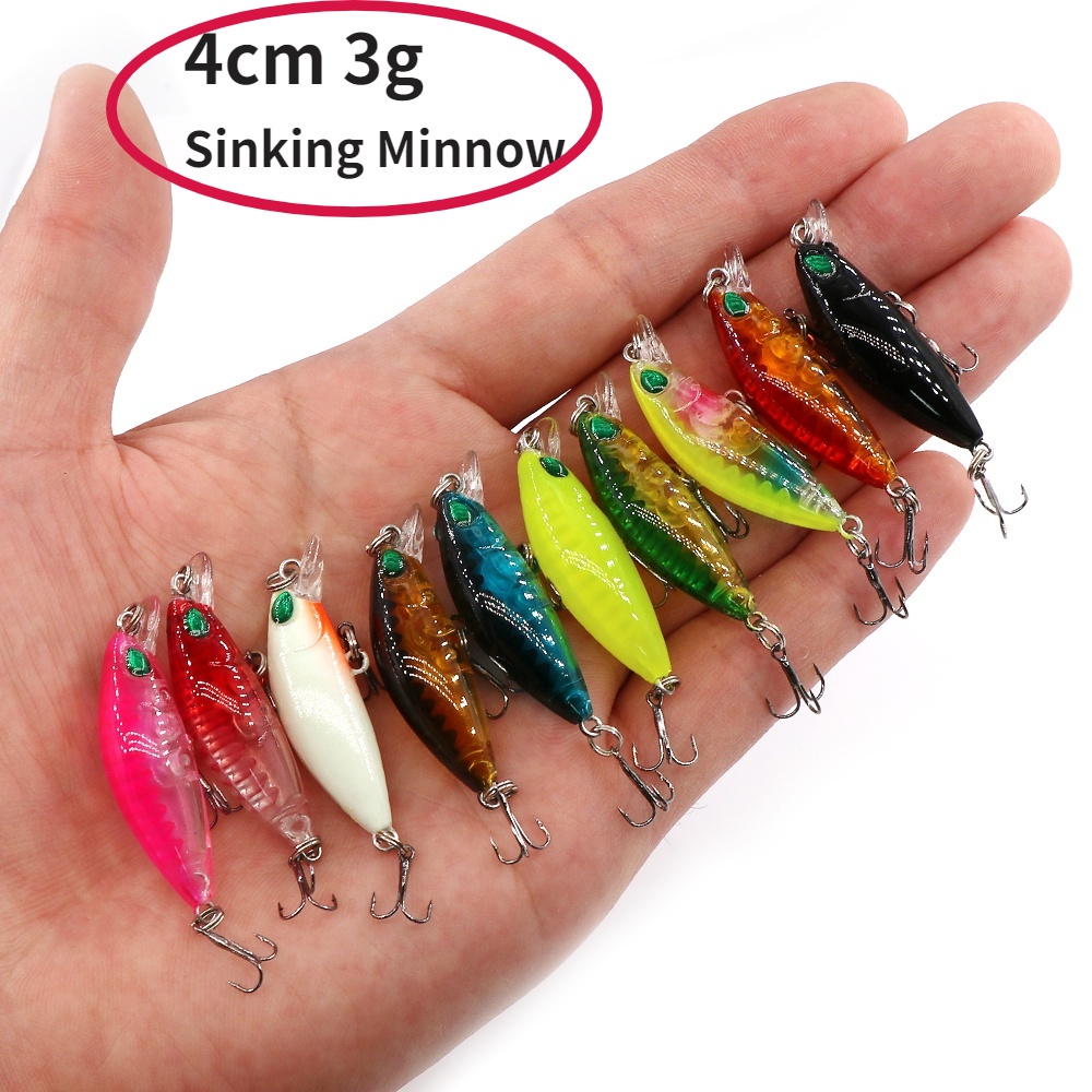Fishing Lure 4cm 3g Mini Sinking Minnow Hard Artificial Bait 3D Eyes ...