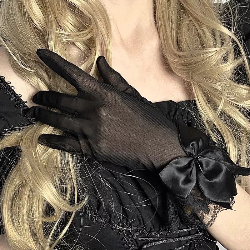 Fashion Sunscreen Chiffon White Lace Gloves Bow Driving Gloves Bride ...