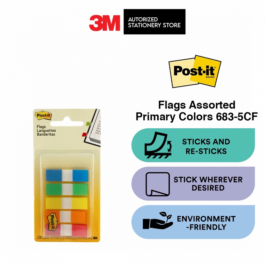 3M Post-it® Flags Assorted Primary Colors, 100 Flags, .47INx1.7IN 683 ...