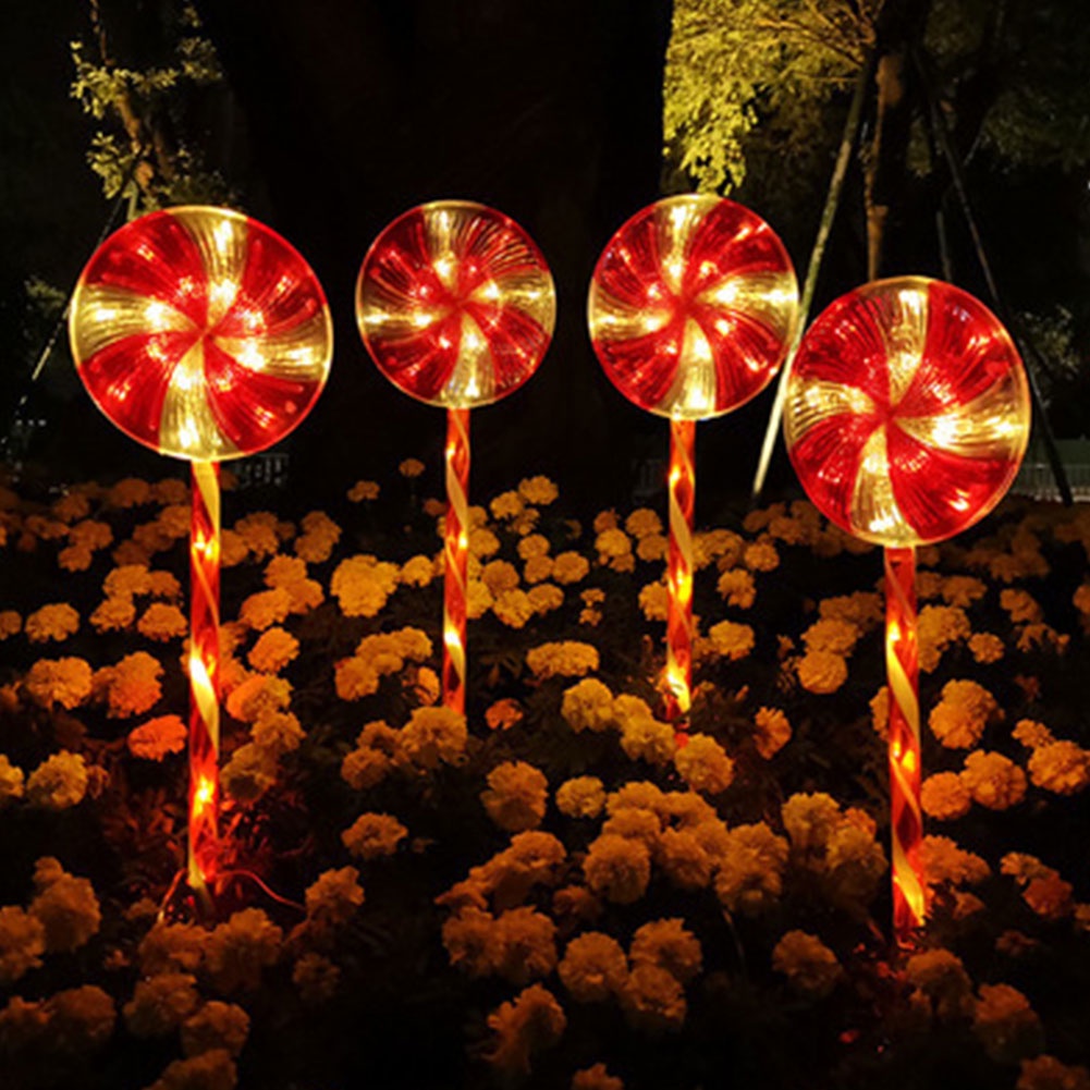 4 Pcs Led Solar Candy Cane Pathway Lamp 8 Modes Outdoor Waterproof ...