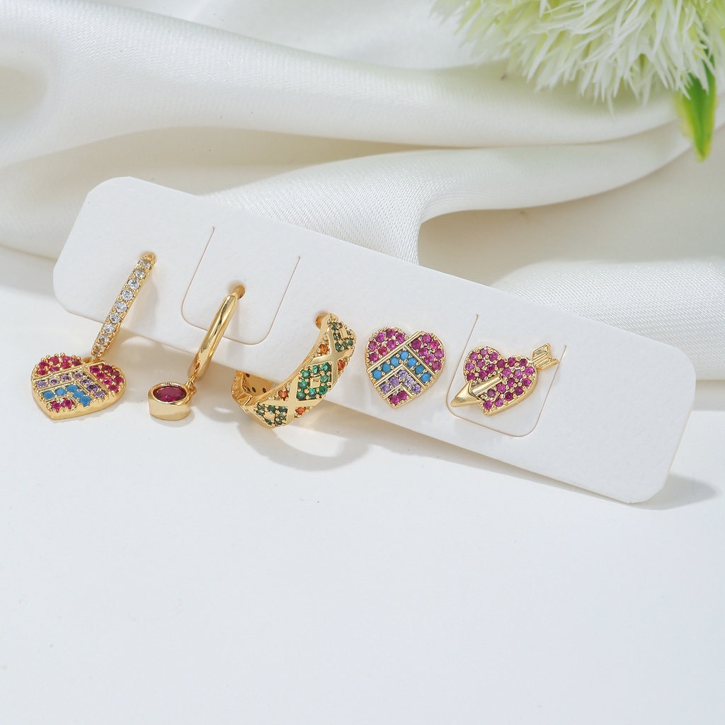 5Pcs Earring Set Colorful Crystal Enamel Earrings Women's Drop Earrings ...
