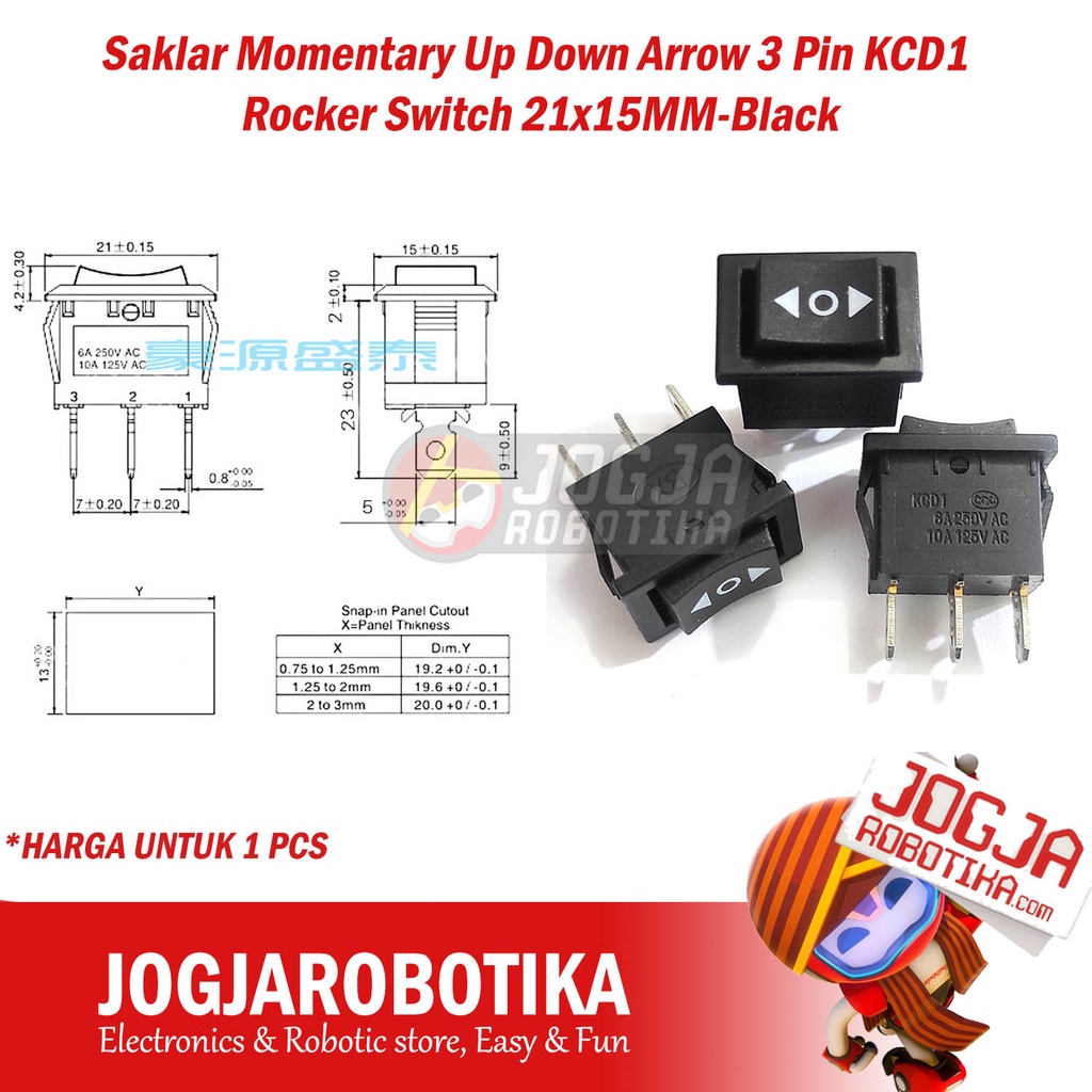 Momentary Up Down Arrow Switch 3pin KCD1 Rocker Switch 21x15MMBlack
