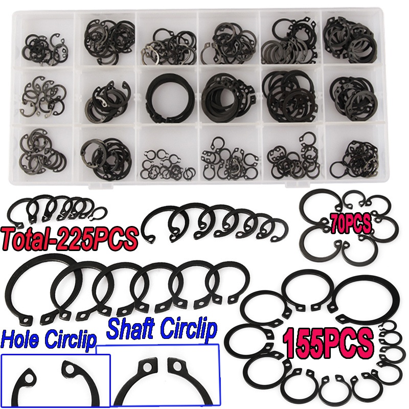 225PCS Circlip Set External/Internal Retaining Etype Cir clip Lock