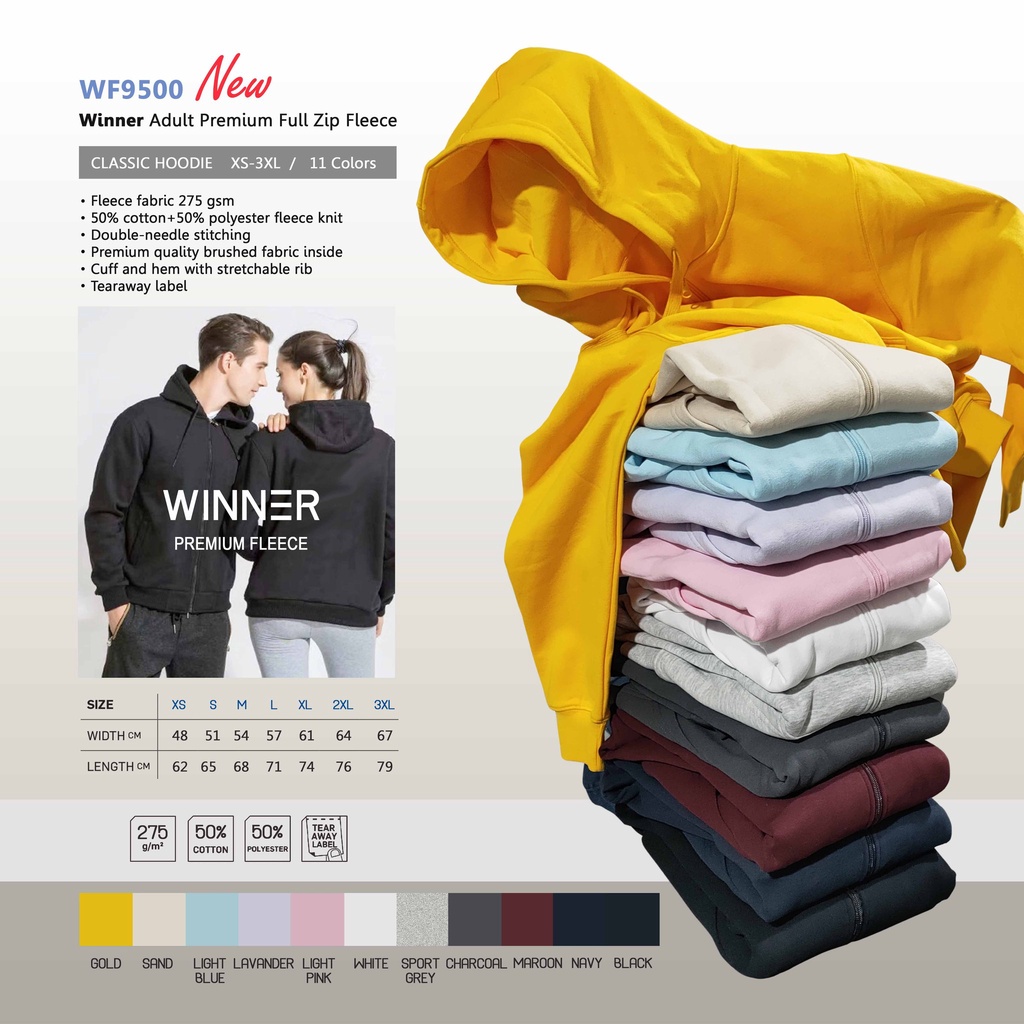 Winner Adult Full Zip Fleece Hoodie(XS - L) | Shopee Philippines