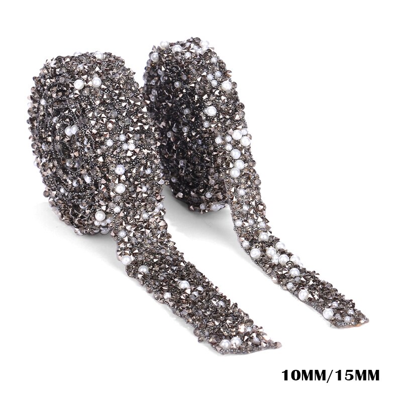 QIAO 10/15mm Rhinestones Pearl Beads Ribbon Glitter Crystal Tapes Glass ...