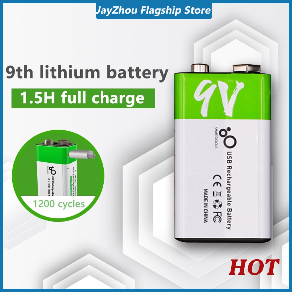 650mAh 1200 times Liion 9V Rechargeable Batteries 9 Volt Type USB