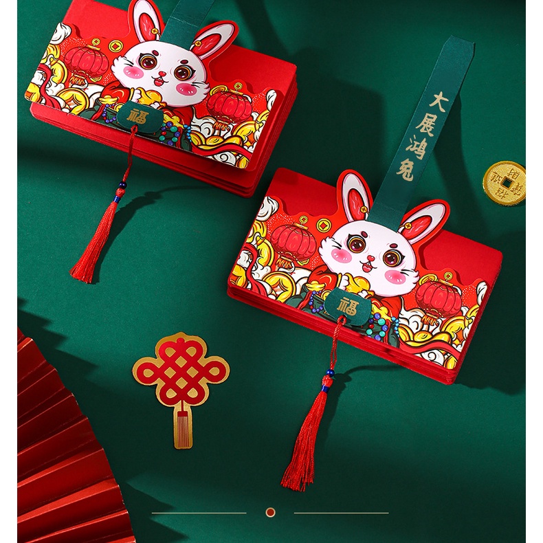 6 8 10 Card Slots Folding Rabbit Year Red Envelope Angpao Cute Cartoon