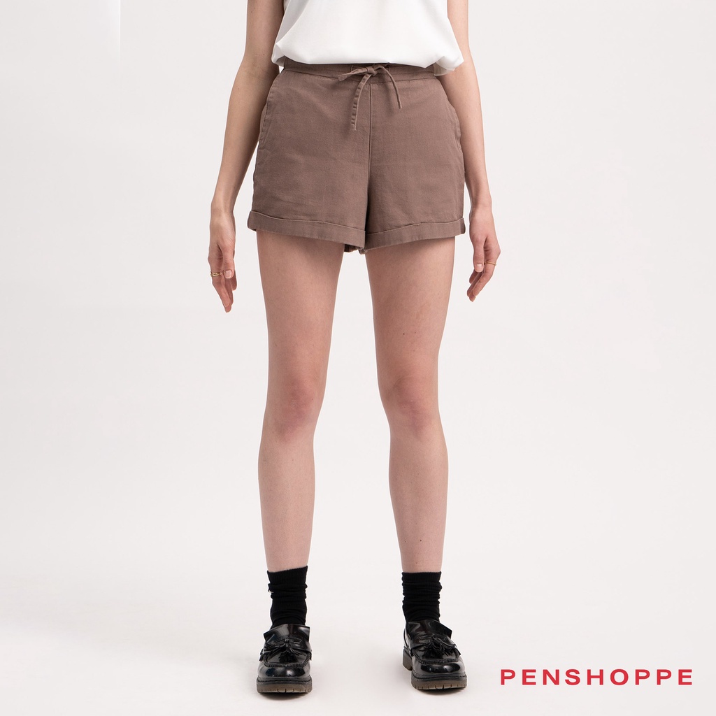 Penshoppe Regular Fit Twill Shorts With Drawstring For Women (Brown ...