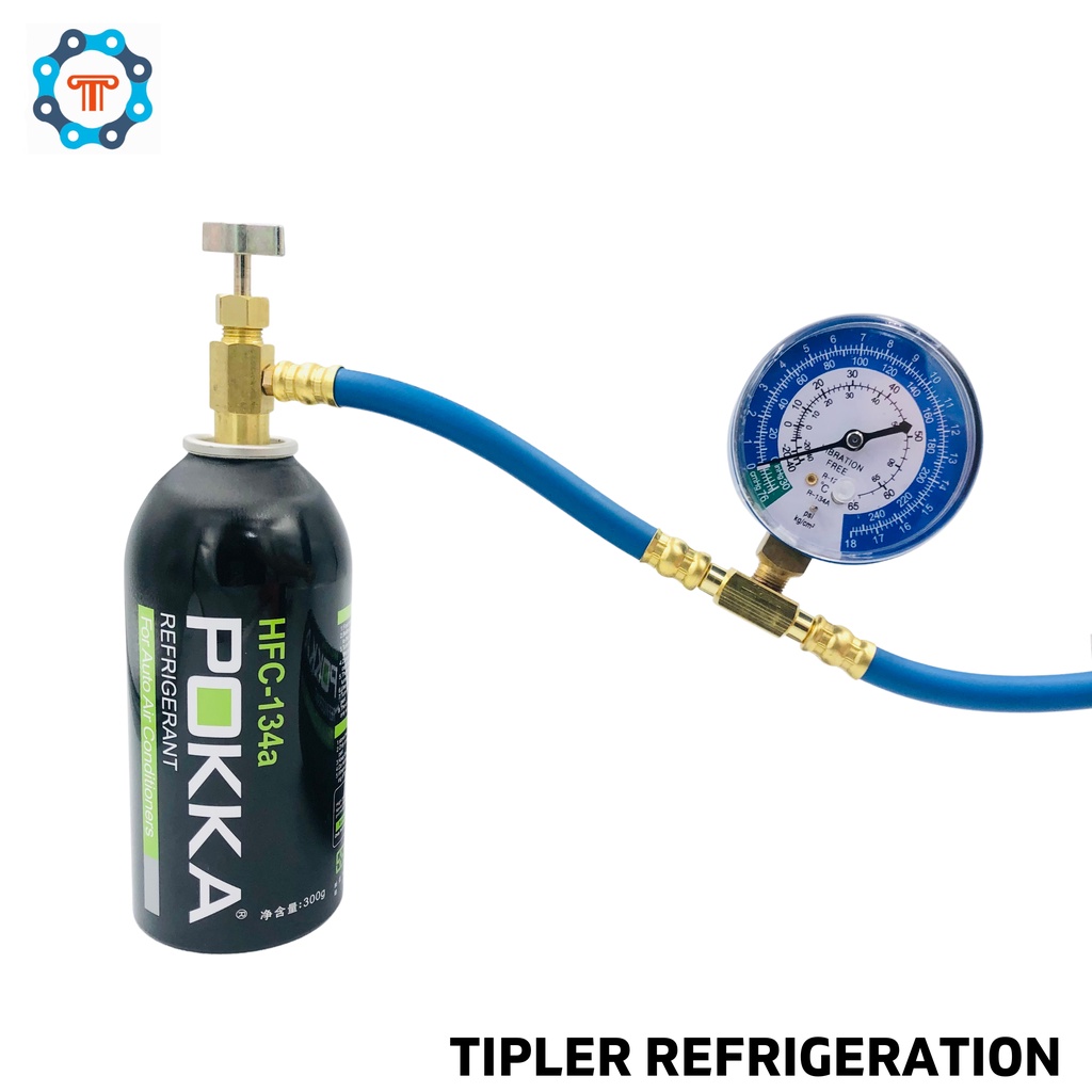 R134a Can Refrigerant with Recharge Gauge and Hose plug and use for DIY
